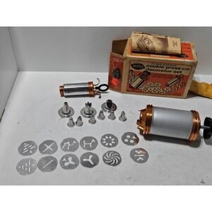 Mirro Cookie Press and Decorator Set Silver Copper Vintage 23 Pieces Complete